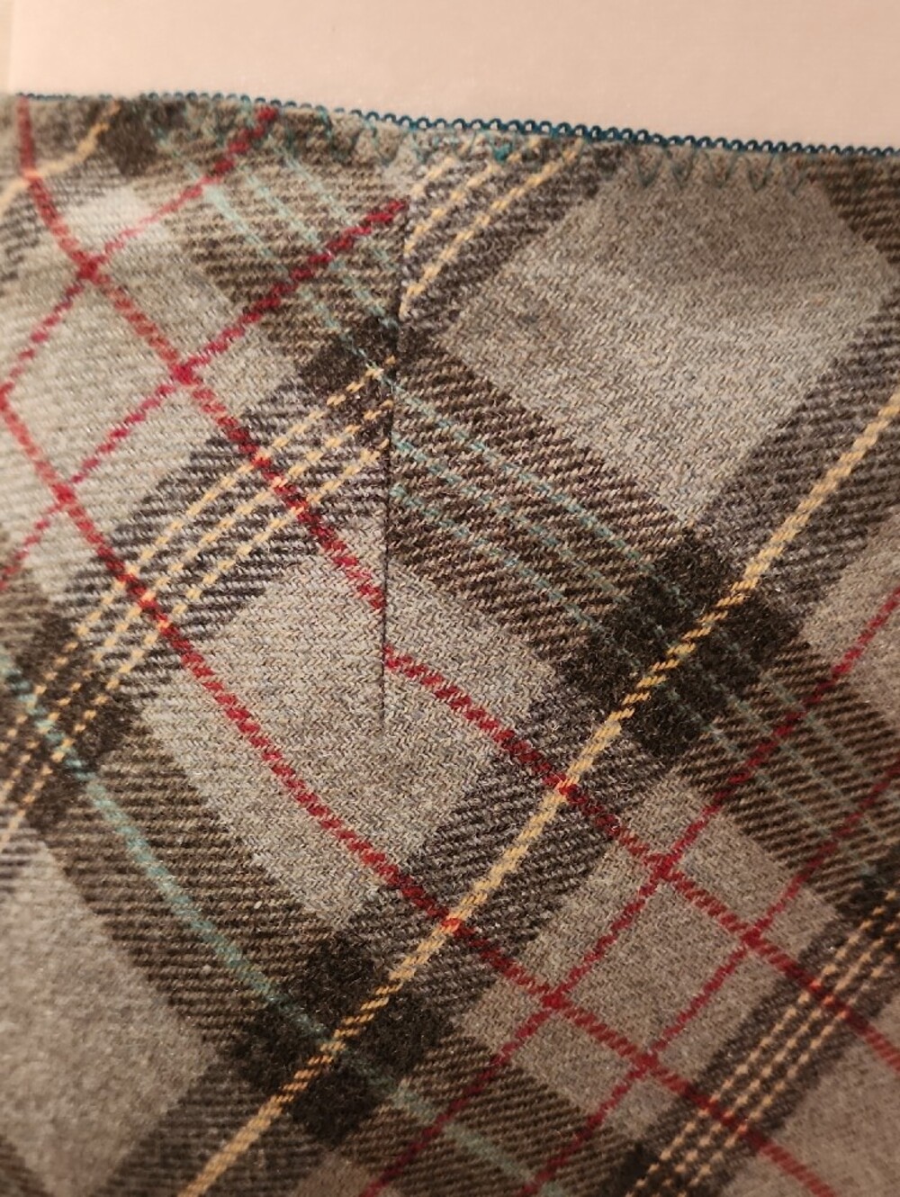 Plaid Wool Midi Skirt in Dusty Turquoise, Blue & Red - Picture 4 of 5
